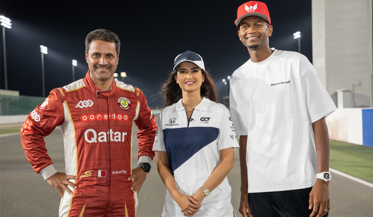 Mutaz Barshim and Nasser Al Attiyah with Marcel Desailly